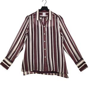 Canvas Lands' End Silk Blouse & Camisole Set Womens 12 Striped Sheer Button Down